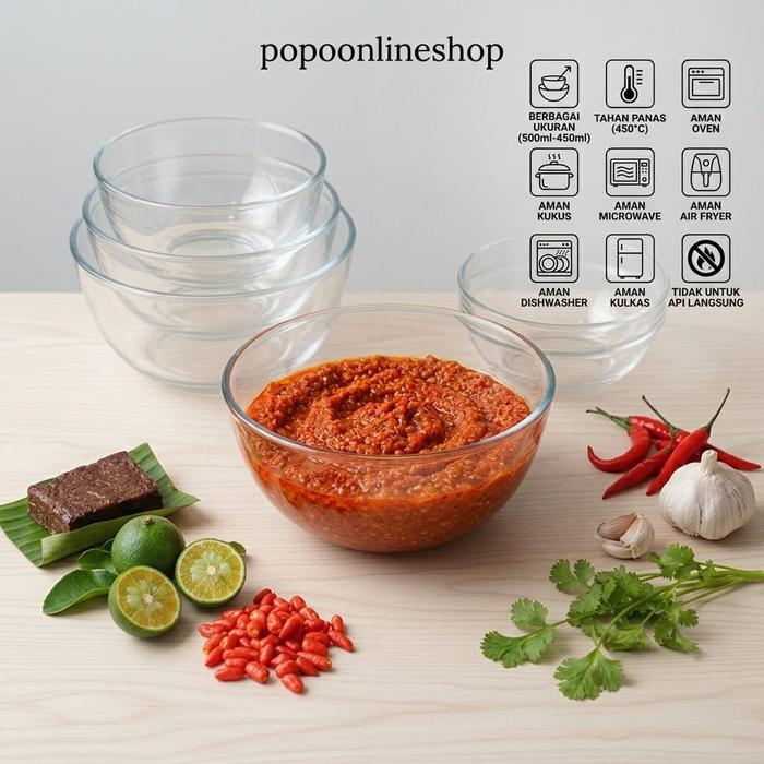 Mangkok Kaca Bening Sop Kuah Buah Sayur Lauk Serbaguna