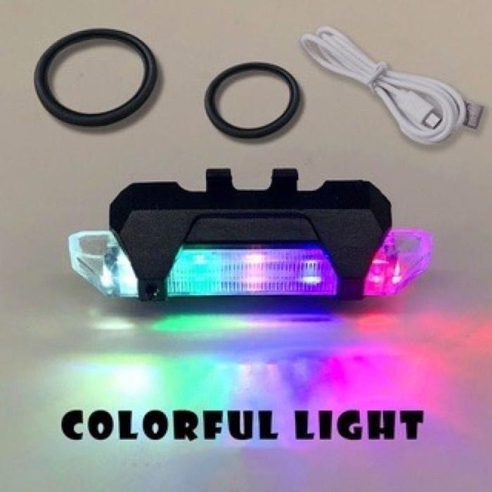 Wake Bike - Lampu Sepeda Kedip Warna Warni Usb Charger Lampu Led Belakang Sepeda Kedip 4 Mode
