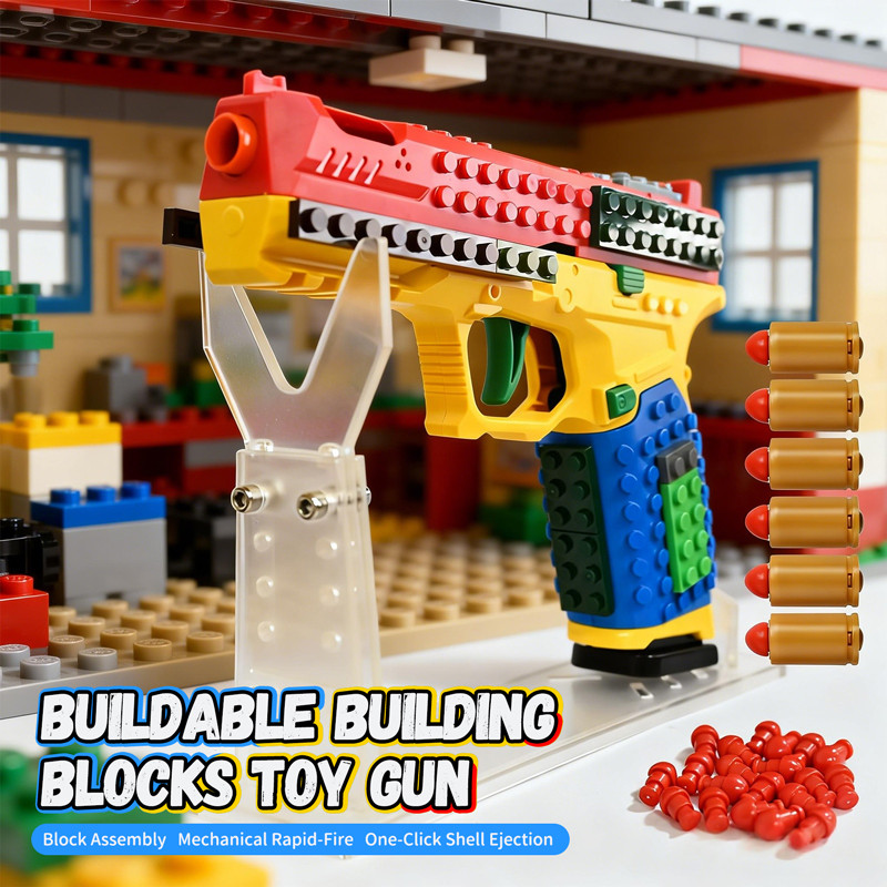 DIY Buildable Building Blocks Toy Gun with Shell Throwing Airsoft Blowback Empty Hanging Pistol