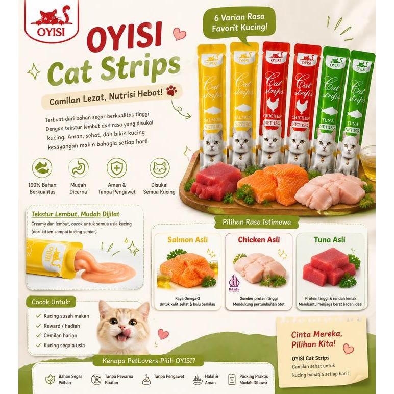 Flash Sale Oyisi Snack Kucing Cat Strip 100/200/300Pcs Rasa Chicken Salmon Tuna Halal Omega3 Tekstur
