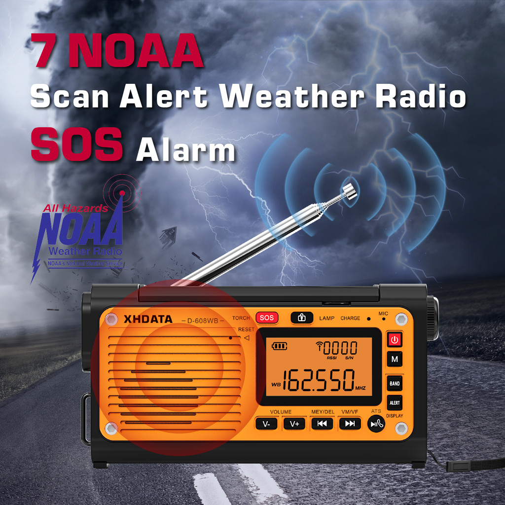 XHDATA D-608WB FM/AM/SW/NOAA Alarm Portable Crank Radio Multifunction Emergency Weather Radio