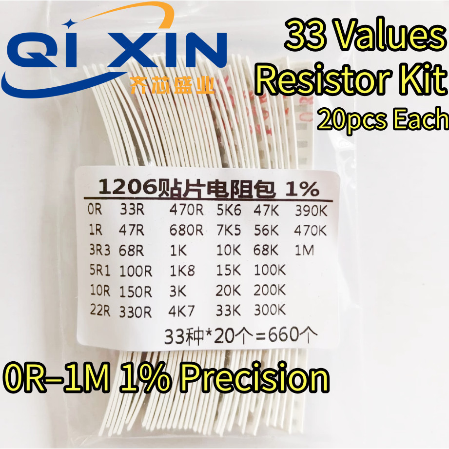 SMD Chip Resistor Assortment Kit 0402 0603 0805 1206 Size, 33 Values 20pcs Each SMT Sample Pack