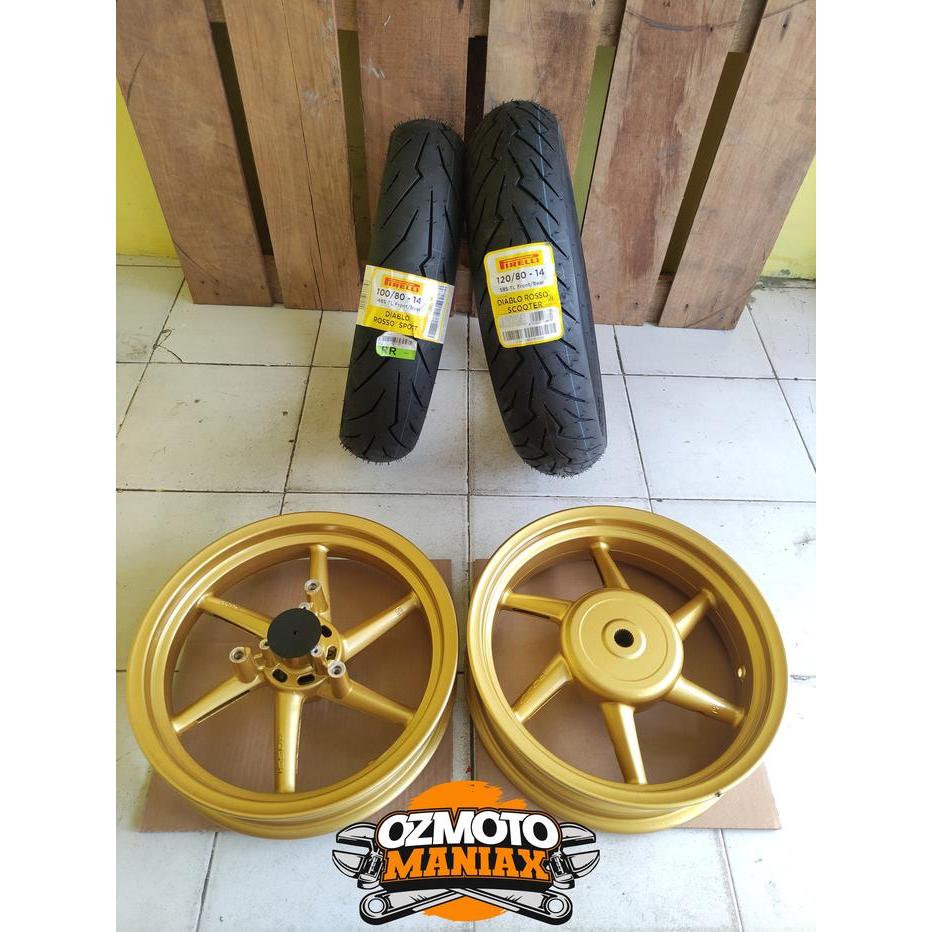 Wheel Set Velg Vrossi Sanca Aerox 155 + Ban Pirelli Diablo Rosso - Aerox Down Size, Black