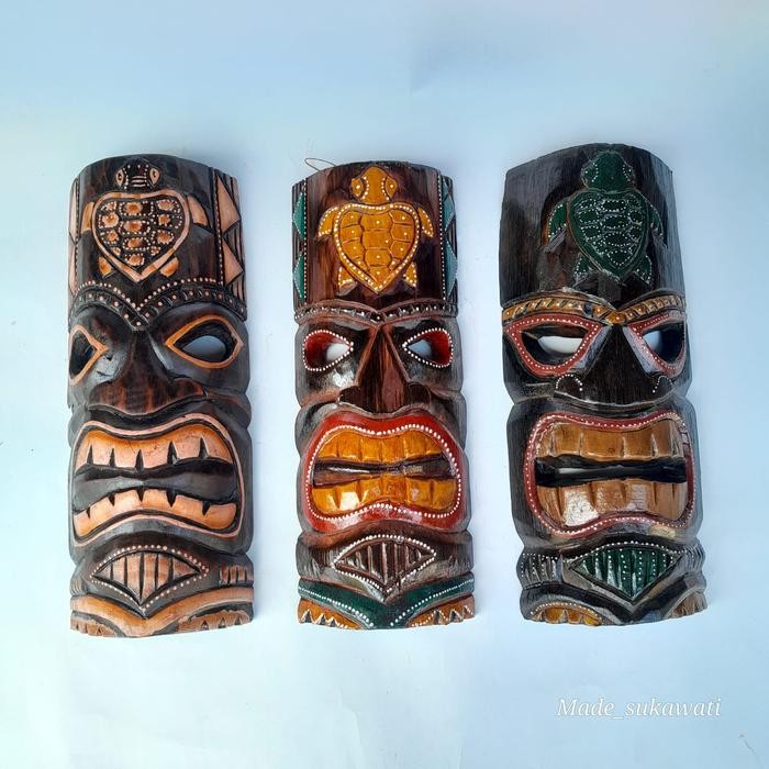 siap kirim] Hiasan dinding Kerajinan kayu topeng TIKI 30cm Suku Aborigin kerajinan ukiran dekorasi