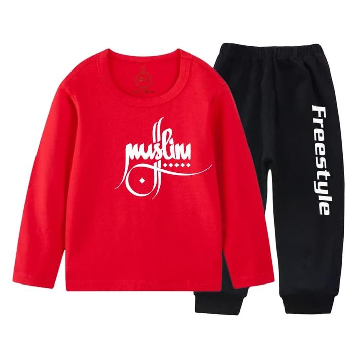 hm4x Setelan Lengan Panjang Set Jogger Kaos Anak Perempuan Logo Muslim 1-10
