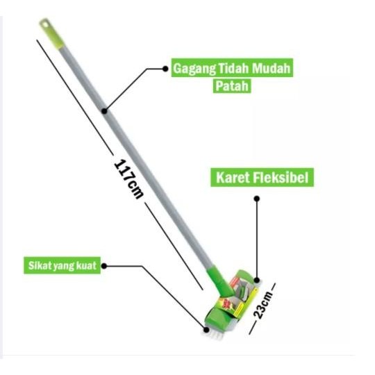 3M Scotch Brite Id-772 Id772 Sikat Lantai Pendorong Air Karet 2In1 Tongkat Gagang Panjang