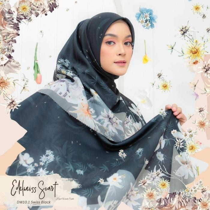 tvkj- Hira - Hijabwanitacantik - Edelweiss Scarf Hijab Segiempat Voal Printing Premium