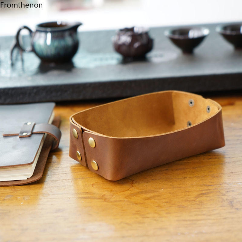 Fromthenon Handmade Genuine Leather Stationery Organizer Desk Organizers Storage Box Jewelry Cosmeti