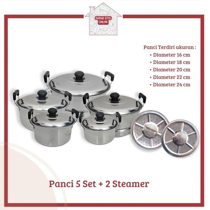 Panci Set 5 Susun + Steamer Td / Panci Susun 5 + Steamer Stainless Steel