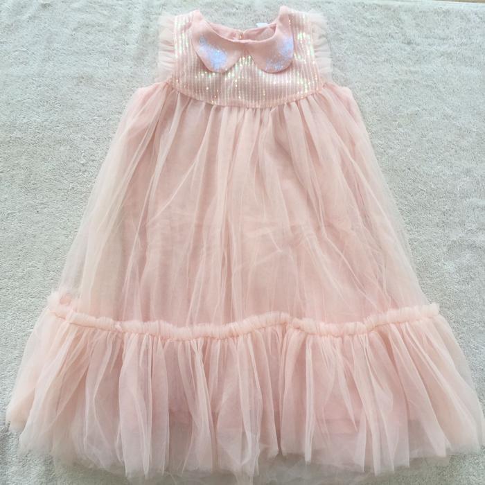 Gaun Pesta Anak Impor Premium 4-10Th Gaun Tile Sequin Abu Salem