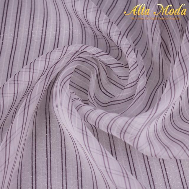 KOMPLIT Silk Shiffon Putih Garis Ungu (Alta Moda)