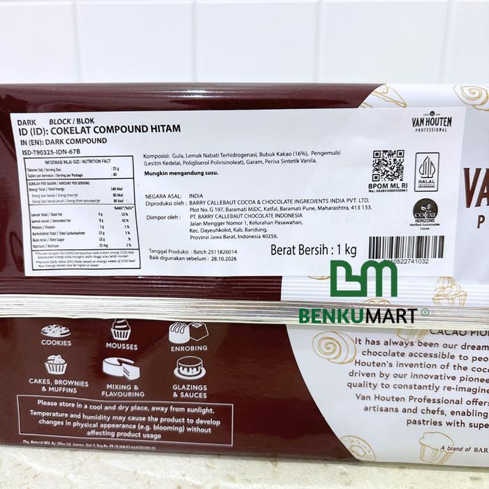 p410- Van Houten Dark Compound Classic Block (1 Kg) Coklat Batang Van Houten Professional