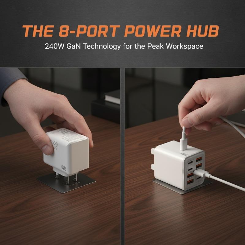 240W GaN USB C Charger 8 In 1 Fast Charging Power Adapter for Phone Laptop Smart Watch Home Office