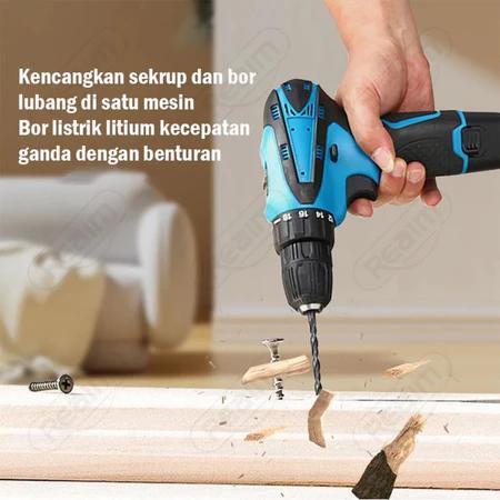 Reaim Mesin Bor Baterai Tangan - Battery Bor Cordless Drill Battery Bor Cordless Power Drills Kit