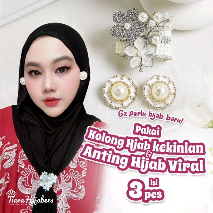 TERLARIS Kolong hijab mix anting hijab anting jepit isi 3 ring hijab lentur bisa buka tutup premium