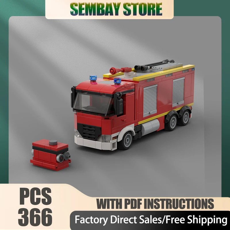 Fire Fighting Model Moc Building Bricks Modular Fire Truck Tank Fire Truck Technology Blocks