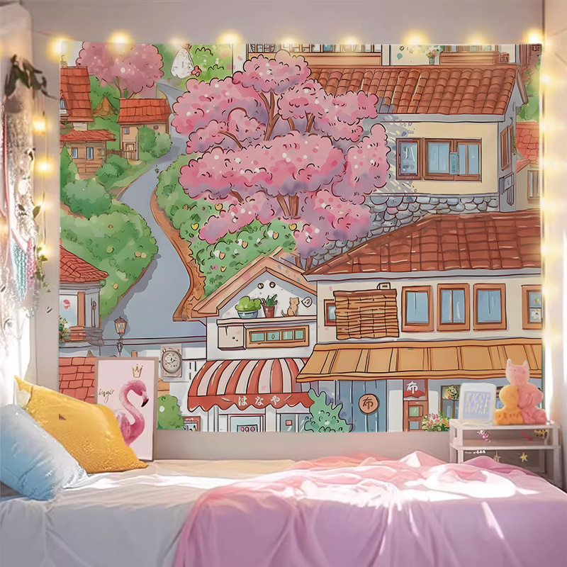 Lapangan dinding dekoratif kamar dengan gaya ilustrasi penyembuh, wallpaper kamar tidur, dekorasi ke
