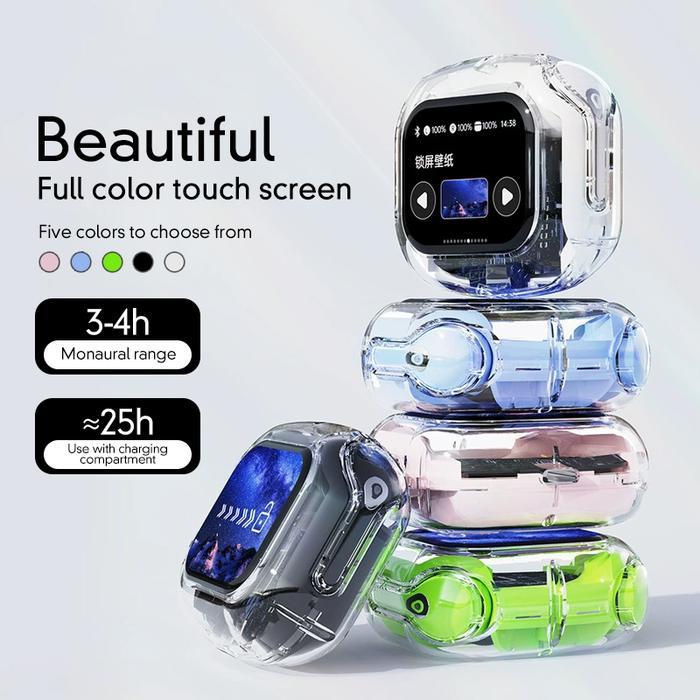 TWS Intelligent Touch Color Screen Wireless Bluetooth 5.4 Earphones Crystal Call Earphones TWS