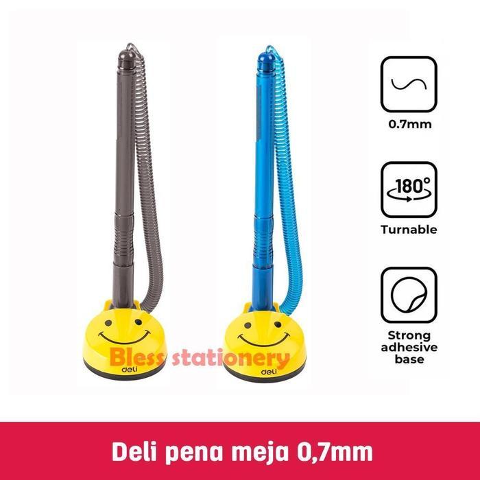 Deli Pena Meja Pulpen meja tempel pena tali pen smile desk pen stand 0.7mm