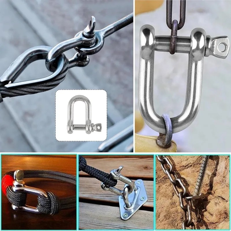 Stainless Steel D Ring Shackle Hook Straight D Shackle Buckle Lock Chain Hook for Wire Rope Chains