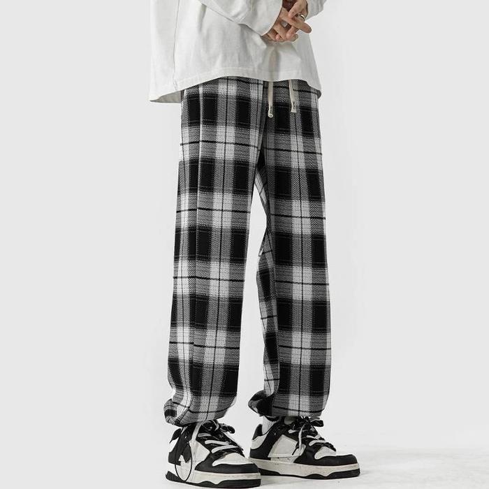 Tamp-X Oversize Jumbo Celana Panjang Pria Joger Baggy Pants Santai Kotak Kotak Korean Style