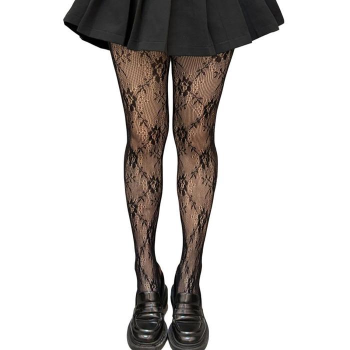 > Stocking Putih Lace Stocking Motif Bunga Stocking Renda Stocking Bunga Warna Putih Dan Hitam
