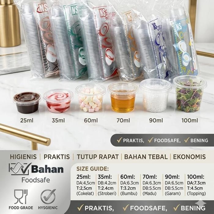ARM Isi 50pcs Mika NS Cup Saos / NS Cup Puding / NS Cup Sambal Tutup Sambung 25ml 35ml 60ml 70ml