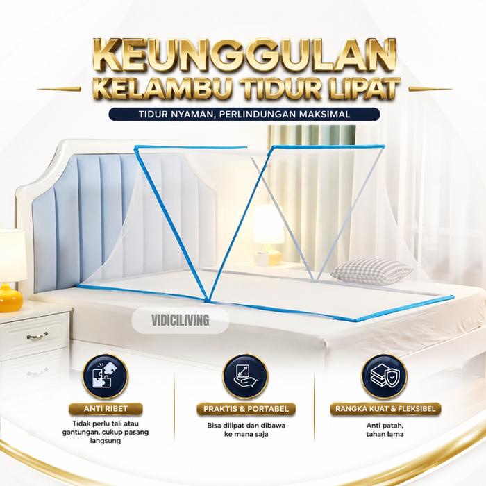 Kelambu Kasur Lipat Premium Anti Nyamuk Cocok Ukuran Kasur 65X120 80X190 100X190 135X190