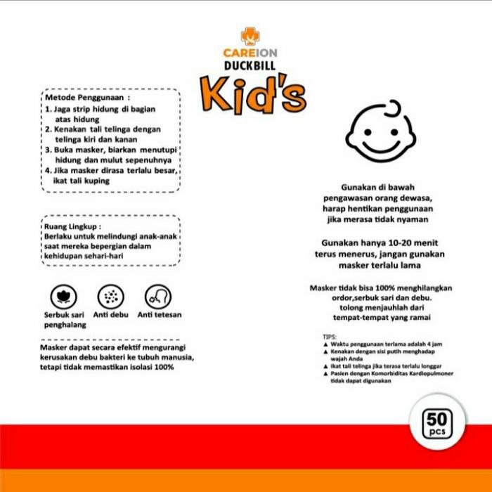 New masker careion kids / Putih + Hitam polos / isi 50 pcs Anak