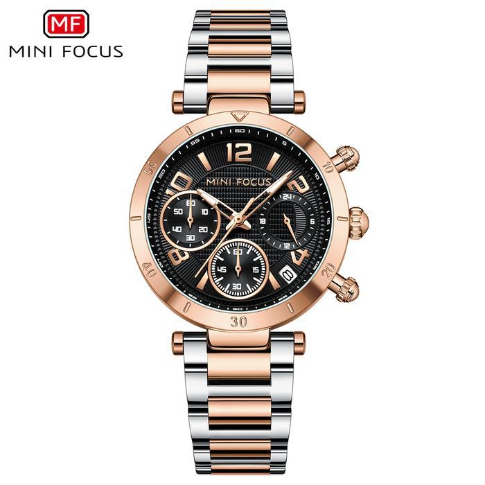 JAM TANGAN WANITA MINI FOCUS REFINEMENT AND ELEGANT CHRONOGRAPH ORIGINAL ANTI AIR