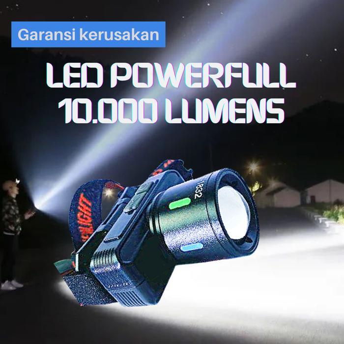 Senter kepala headlamp super terang 10.000 lumens lampu kepala