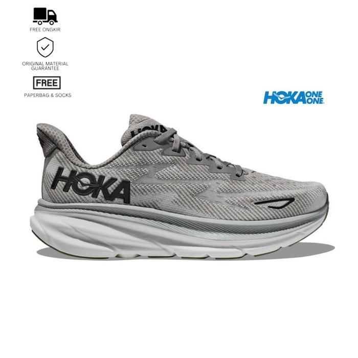Hoka Clifton 9 Wide Mens Running Shoes Grey White Original
