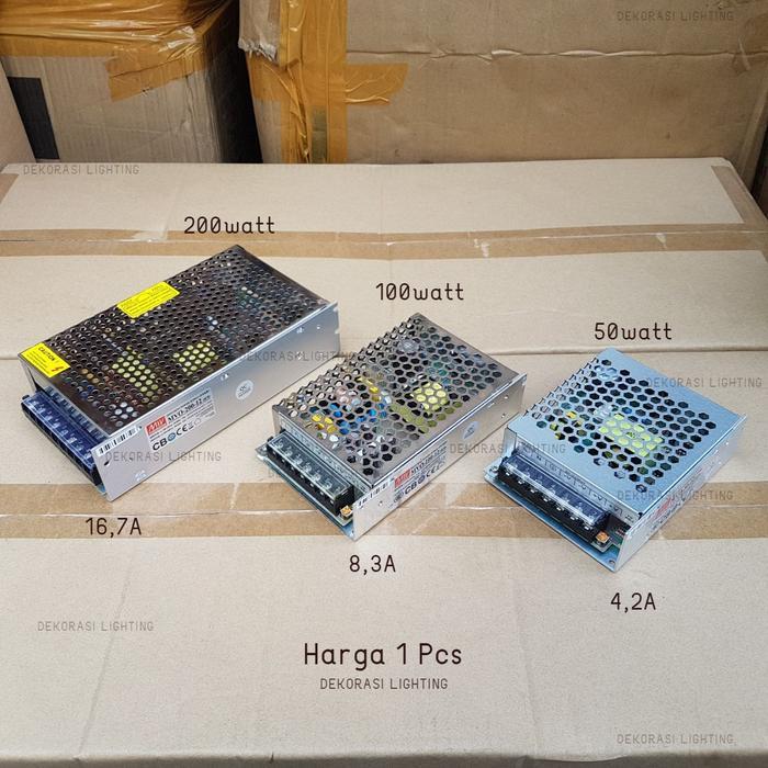 Adaptor Led 12Volt 50Watt 100Watt 200Watt Trafo Power Supply Mean Well
