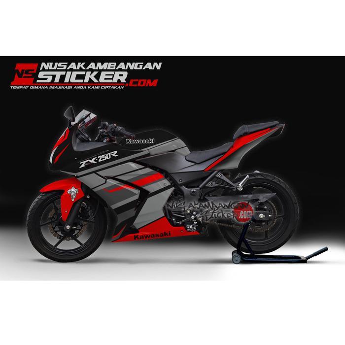 Decal Motor Sticker Motor Ninja 250 Karbu Abu Merah