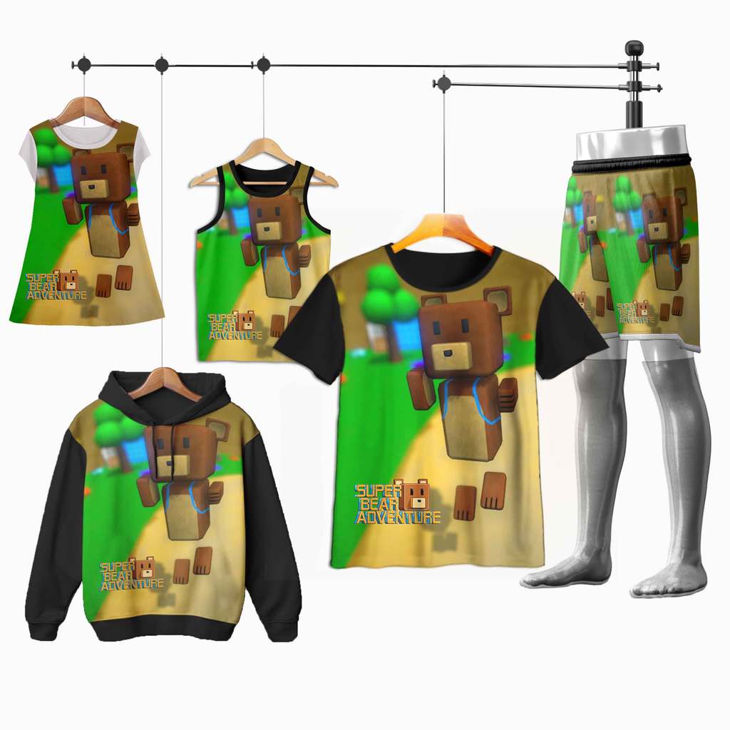 baju Super Bear Adventure 01SBA003 Beruang Sultan 3D Kaos Celana Dress Jaket Lekbong Anak dan Dewasa