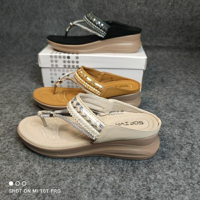 Terhemat [Bisa Cod] Sofiya Ori 8021 3 Sendal Jepit Wedges Wanita Import / Sandal Jepit Wedge Tinggi