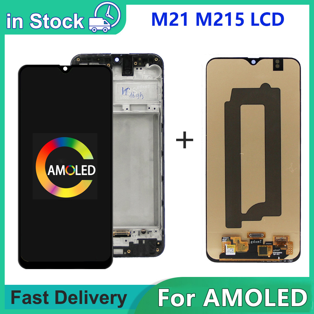 For AMOLED M21 LCD With Frame For SAMSUNG M21 2020 M215 Display SM-M215F/DS LCD Screen Touch Sensor 