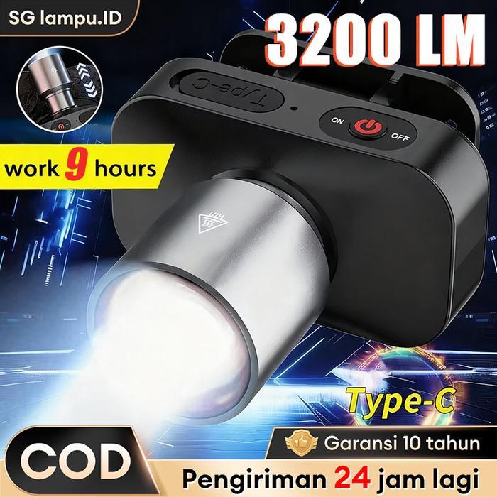 CodSenter Kepala Zoom 3200Lm 10000Mah 100W Camping Super Terang Tampilan Digital Zoom Lampu Kepala