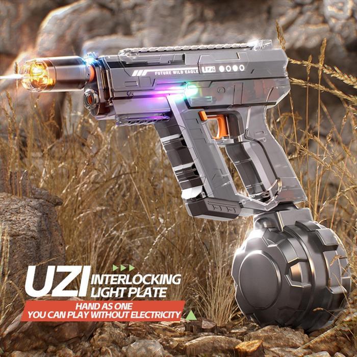 MAINAN ANAK PISTOL AIR ELEKTRIK UZI MODEL LED JARAK TEMBAK 8-10 METER