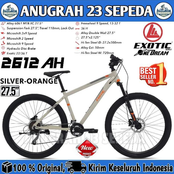 Sepeda Gunung Ukuran 26 & 27.5 Inch MTB EXOTIC ET 2612 AH Alloy 18 Speed Hidrolik PROMO - Silver-Ora