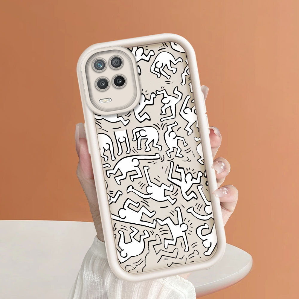 Casing Hp Untuk Realme 8 5G Line Drawing Cartoon Figure Print Phone Case Black And White Couple Shoc