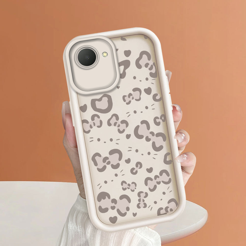 Casing Hp Untuk Realme C30 C30S Narzo 50i Prime Milk Coffee Leopard Bow Heart Print Phone Case Black