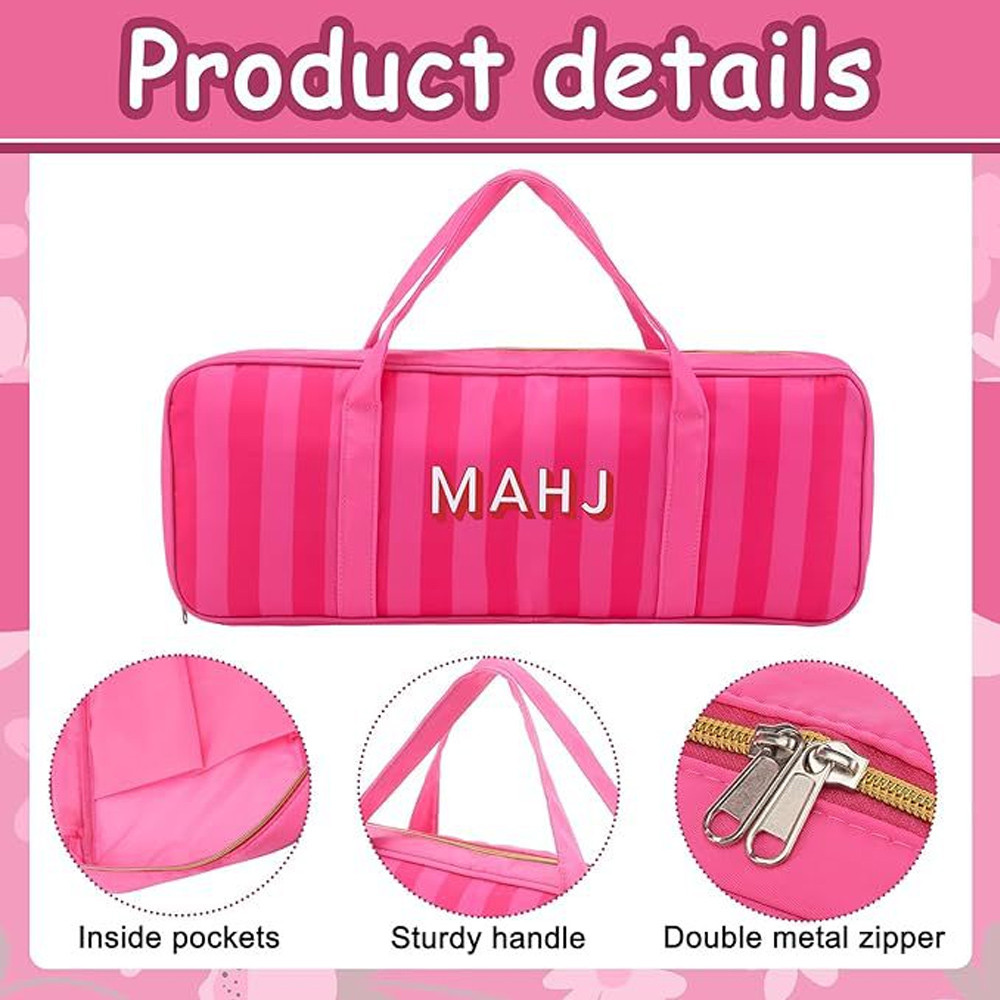 Mahjong Tile Bag PU Striped Mahjong Rack Storage Bag Mahjong Set Bag Portable Travel Mahjong Rack