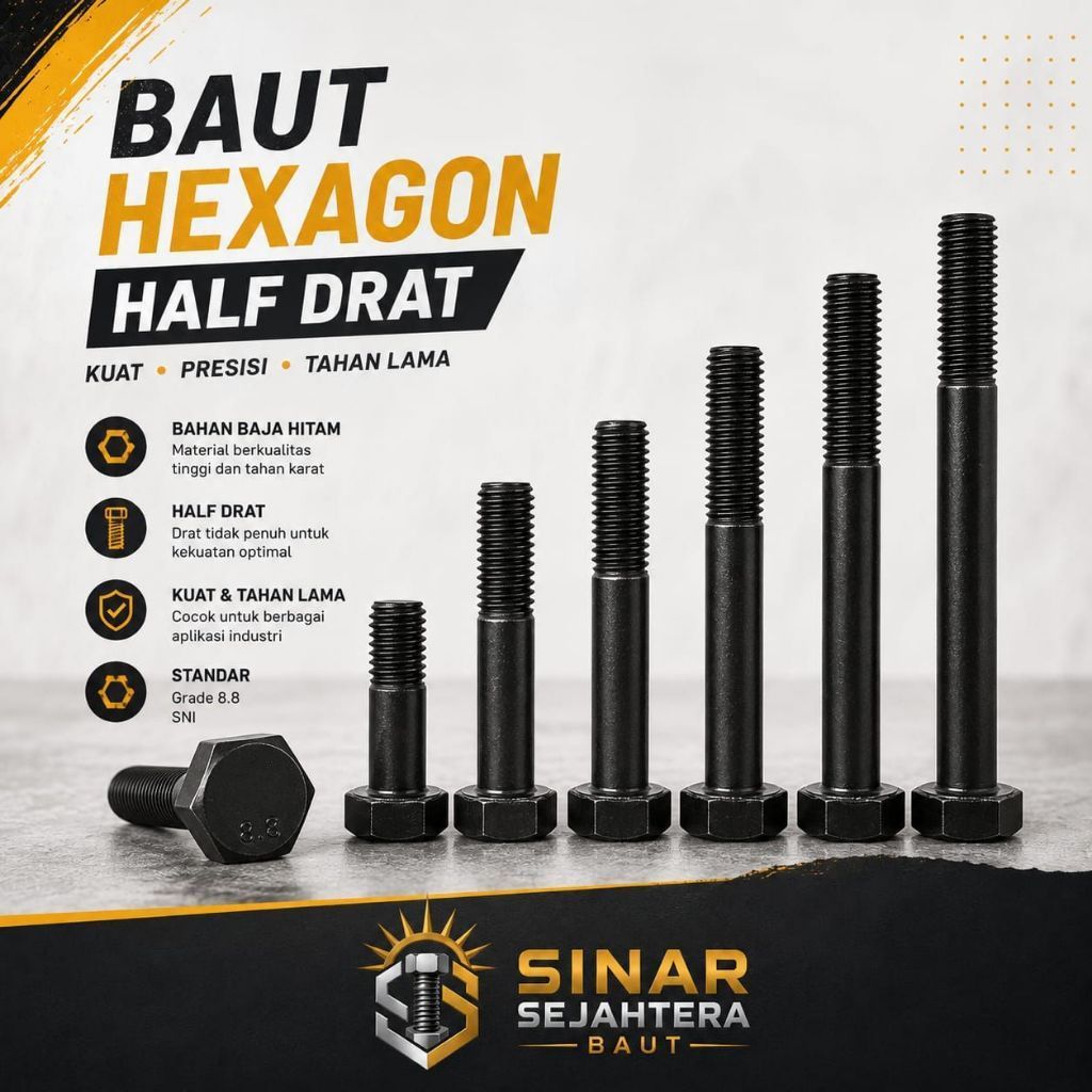 Baut Hexagon Baja 8.8 Baut M20X60 / Baut 20X60 / M20 X 60 / 20 X 60  Grade 8.8 HTB - High Tensile Bo