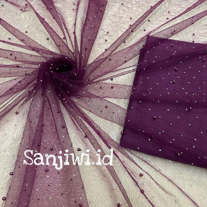 Kain Tile tulle Mutiara full stones/ kain tile tulle payet Mutiara