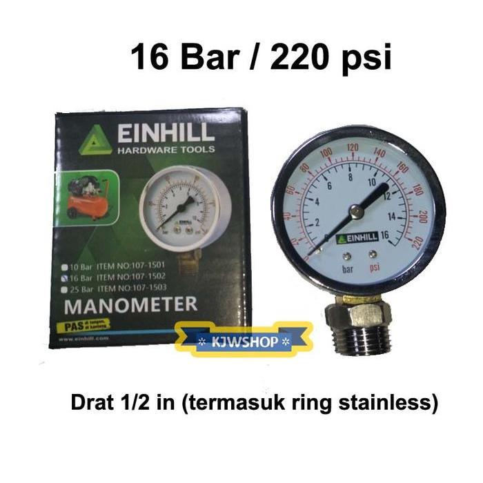 Larsmartt- Manometer 16 Bar Tekiro Drat 1/2 Stainless Pressure Gauge 16Bar Pressure Gauge 16Kg