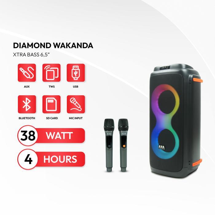 TANAKA Diamond Wakanda Xtra Bass Speaker Portable Bluetooth Indoor Karaoke Wireless Mic Garansi Resm