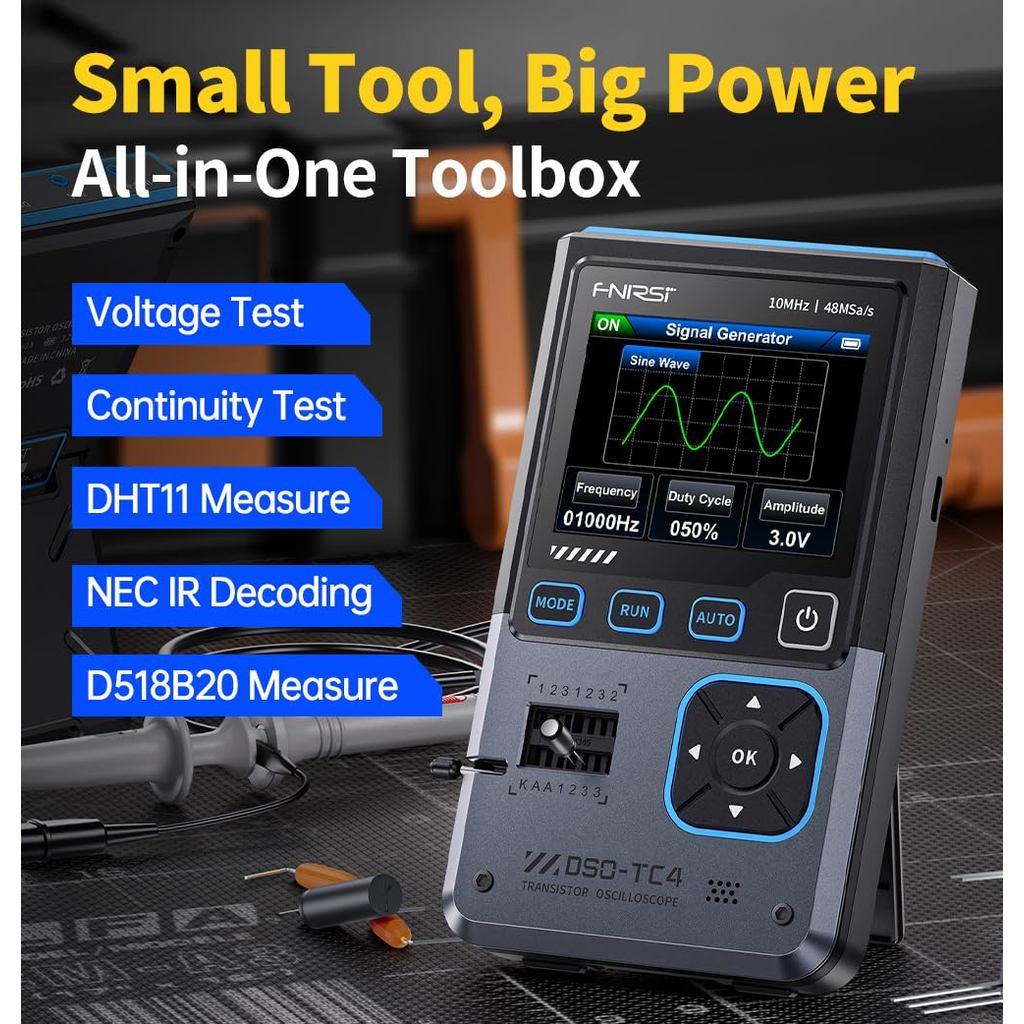 FNIRSI DSO-TC4 3-in-1 Transistor Tester Oscilloscope Signal Generator 10MHz 48MSa/s 2.8" TFT for