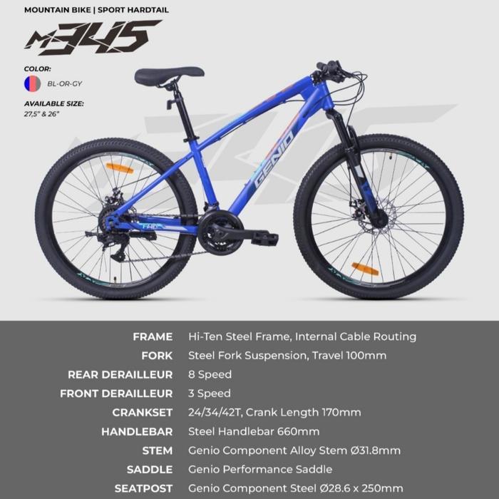 SEPEDA GUNUNG MTB 26 INCH GENIO M341 SHIMANO 3x8 SPEED / GENIO M345 / M349 24 SPEED VELG TINGGI - M3