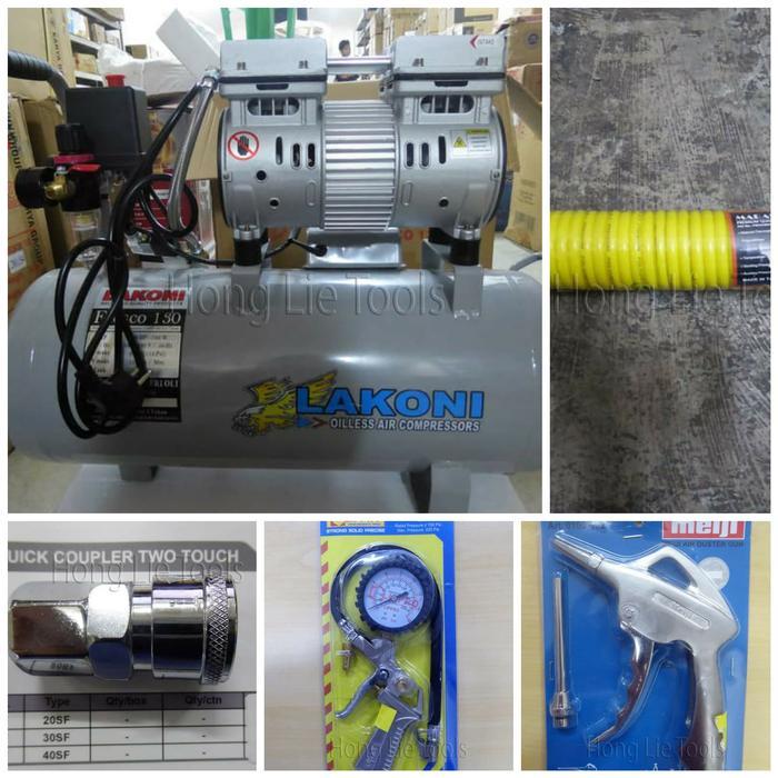 PAKET LENGKAP KOMPRESOR LAKONI FRESCO 130 (Silent+Oiless) + ISI ANGIN